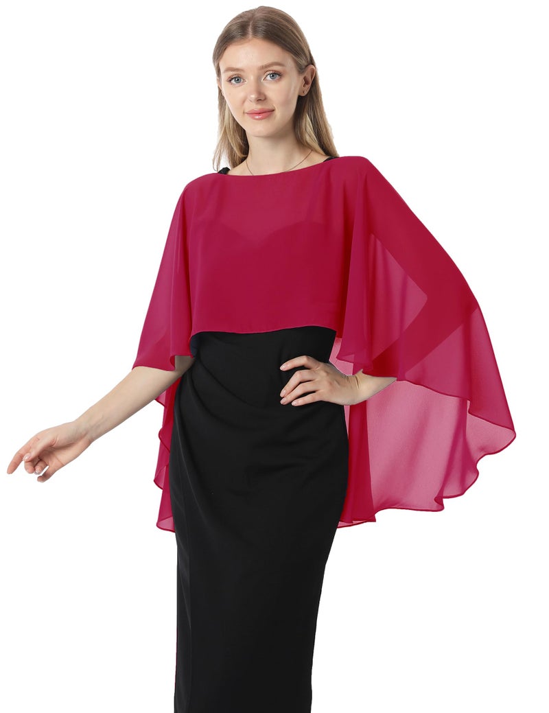 Hotshawl Capelets for women Chiffon Cape Shawls and Wraps for Evening Dress Wedding Capes Cover Up(Dark Red) - Image 2